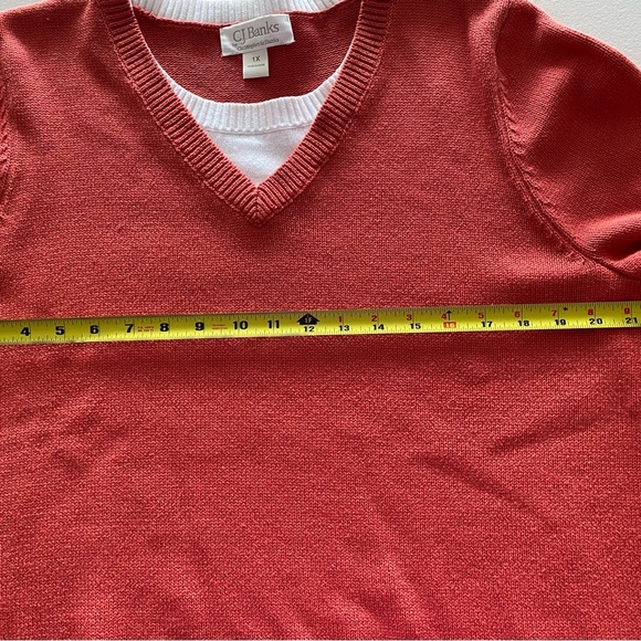 CJ Banks short sleeved pullover sweater, orange and white, 1X - Picture 12 of 13